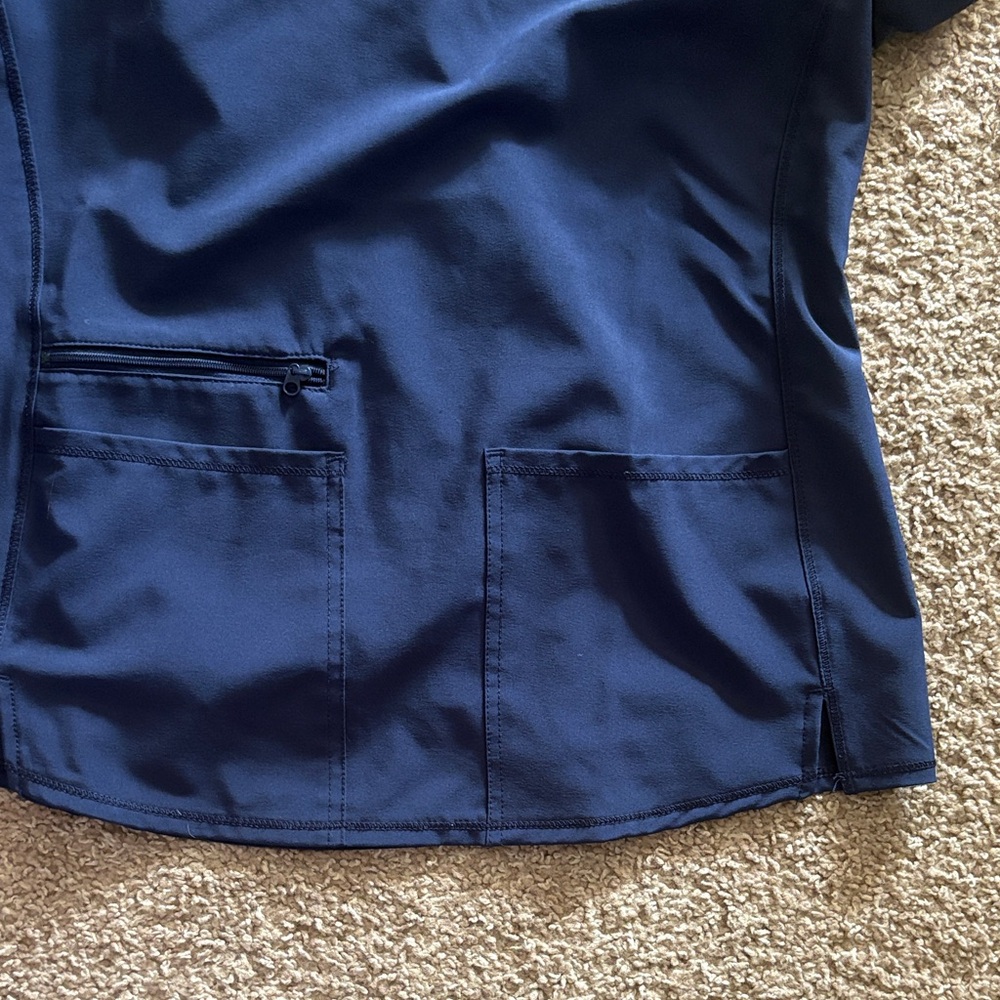 Navy Blue V-Neck Medical Scrub Tops - Set of 2 - Picture 4 of 6